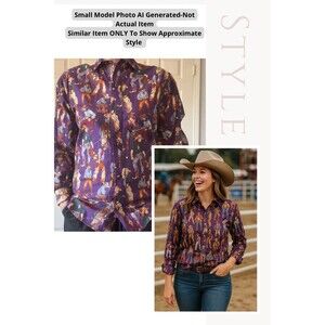 Roper Vintage Western Shirt Womens Small Cowgirl Horse Print Purple Cutout Retro